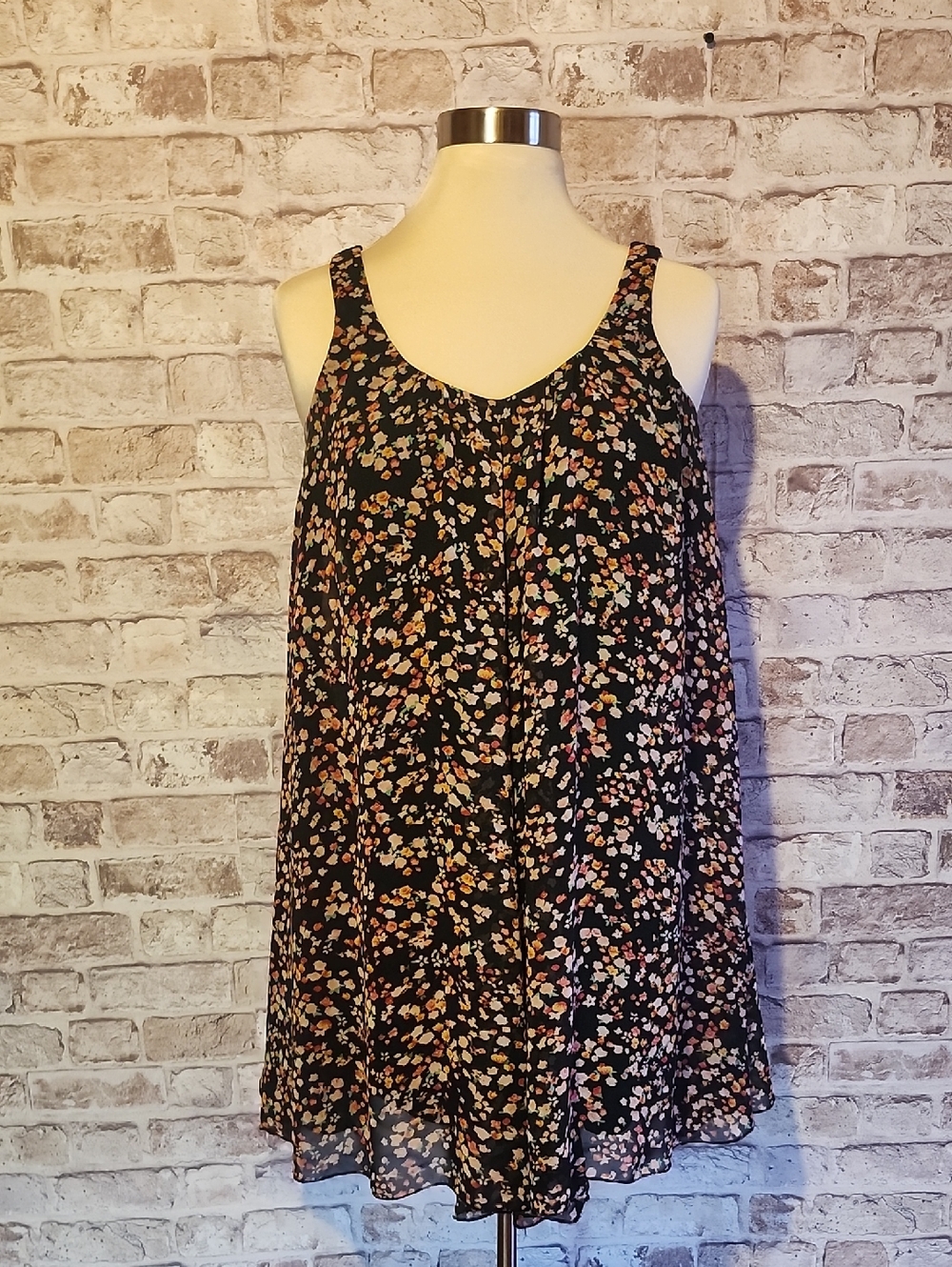 Decree Black Floral Sleeveless Dress with Pink and Orange Blooms